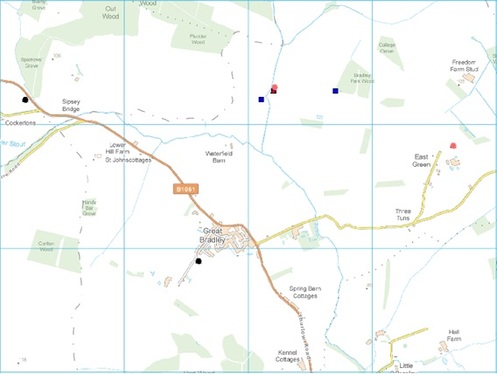 map showing boreholes near Great Bradley 
