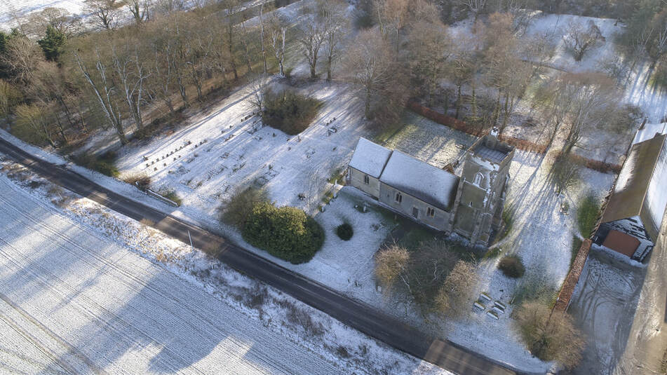 aerial view of church from NW