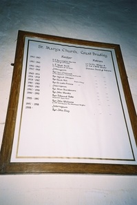 List of Rectors (part II) of the Parish, hanging in the church